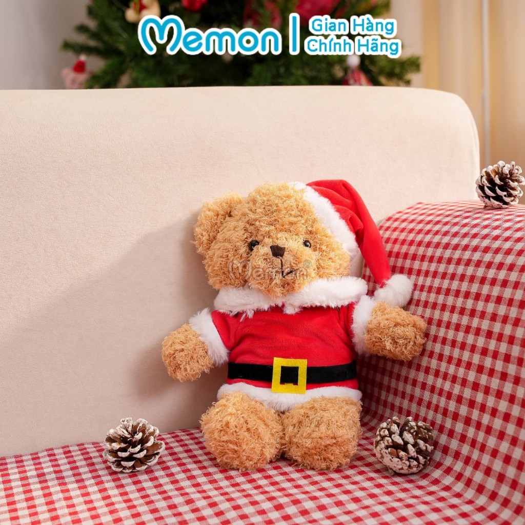 Gấu Bông Teddy Head Áo Mũ Noel 30cm Quà Tặng Giáng Sinh Mềm Mịn Đáng Yêu Memon