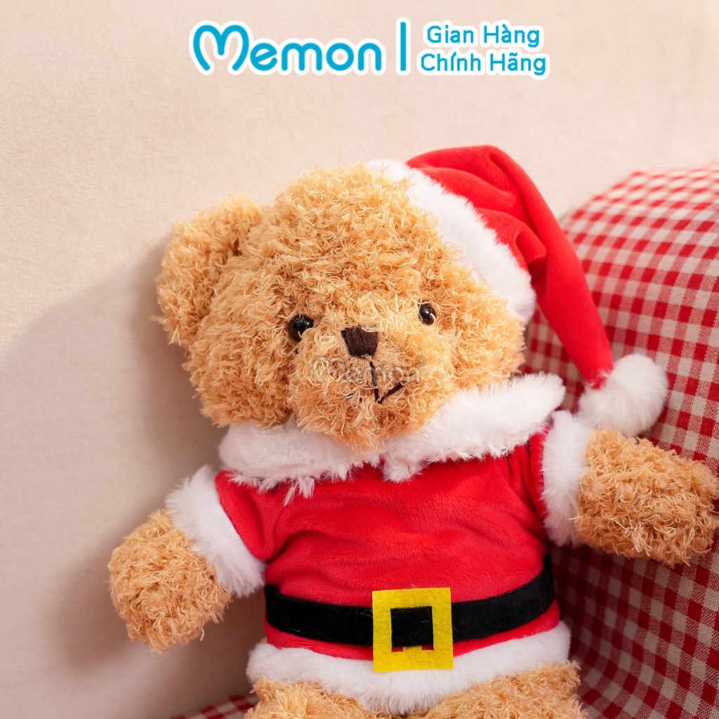 Gấu Bông Teddy Head Áo Mũ Noel 30cm Quà Tặng Giáng Sinh Mềm Mịn Đáng Yêu Memon