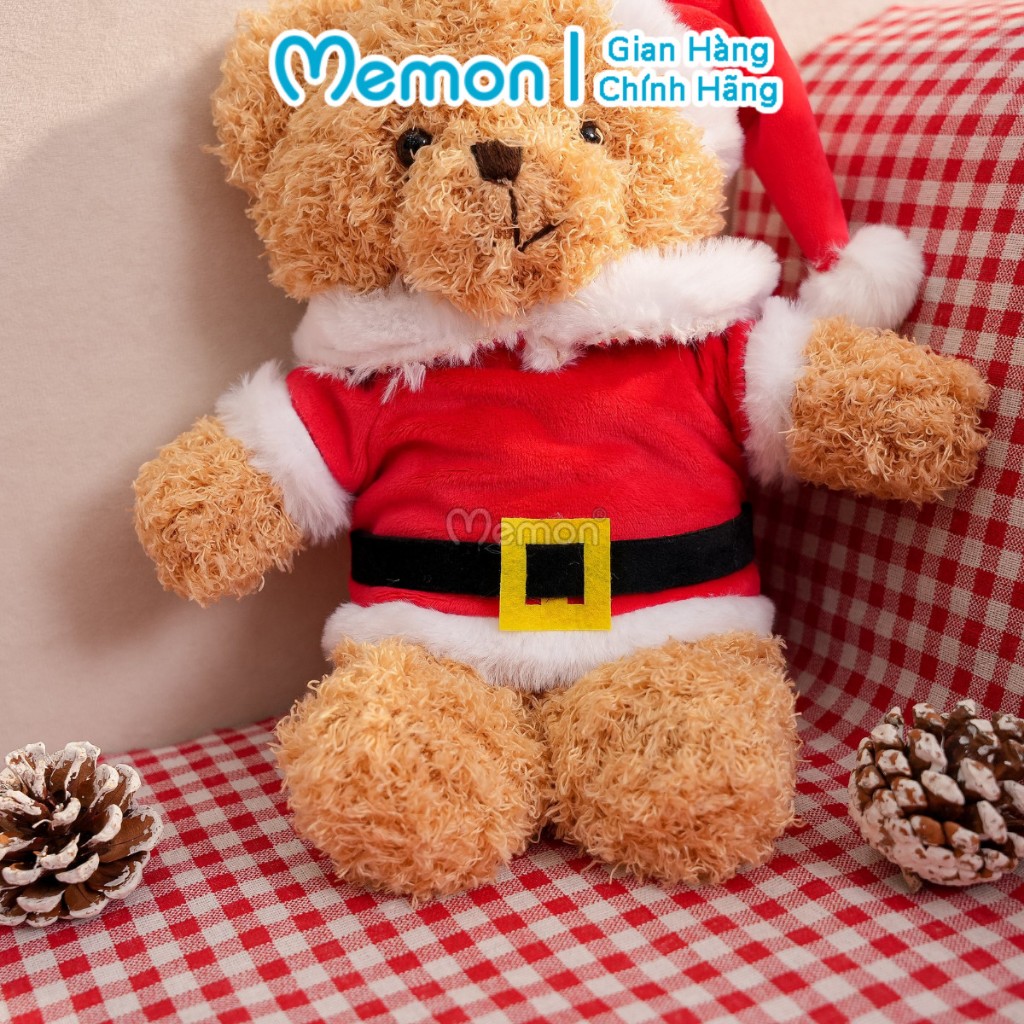 Gấu Bông Teddy Head Áo Mũ Noel 30cm Quà Tặng Giáng Sinh Mềm Mịn Đáng Yêu Memon