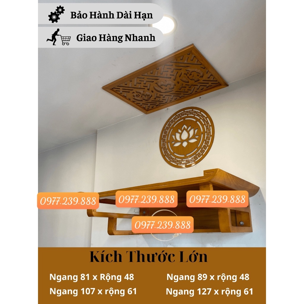 Bàn thờ treo tường gỗ sồi 107cm, 127cm kèm full bộ 4 món