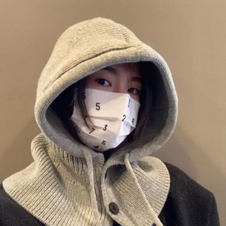  Mũ Len Chùm Đầu Kèm Khăn Quàng Cổ Có Dây Dút khuy Cài Nút 