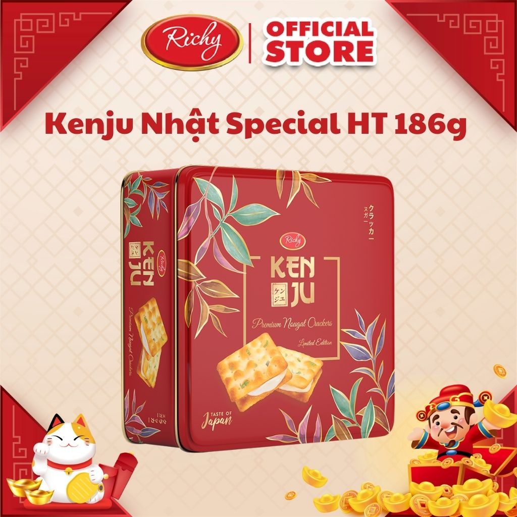 Bánh quy hành kem dẻo Kenju Richy hộp thiếc phiên bản Tết 2024