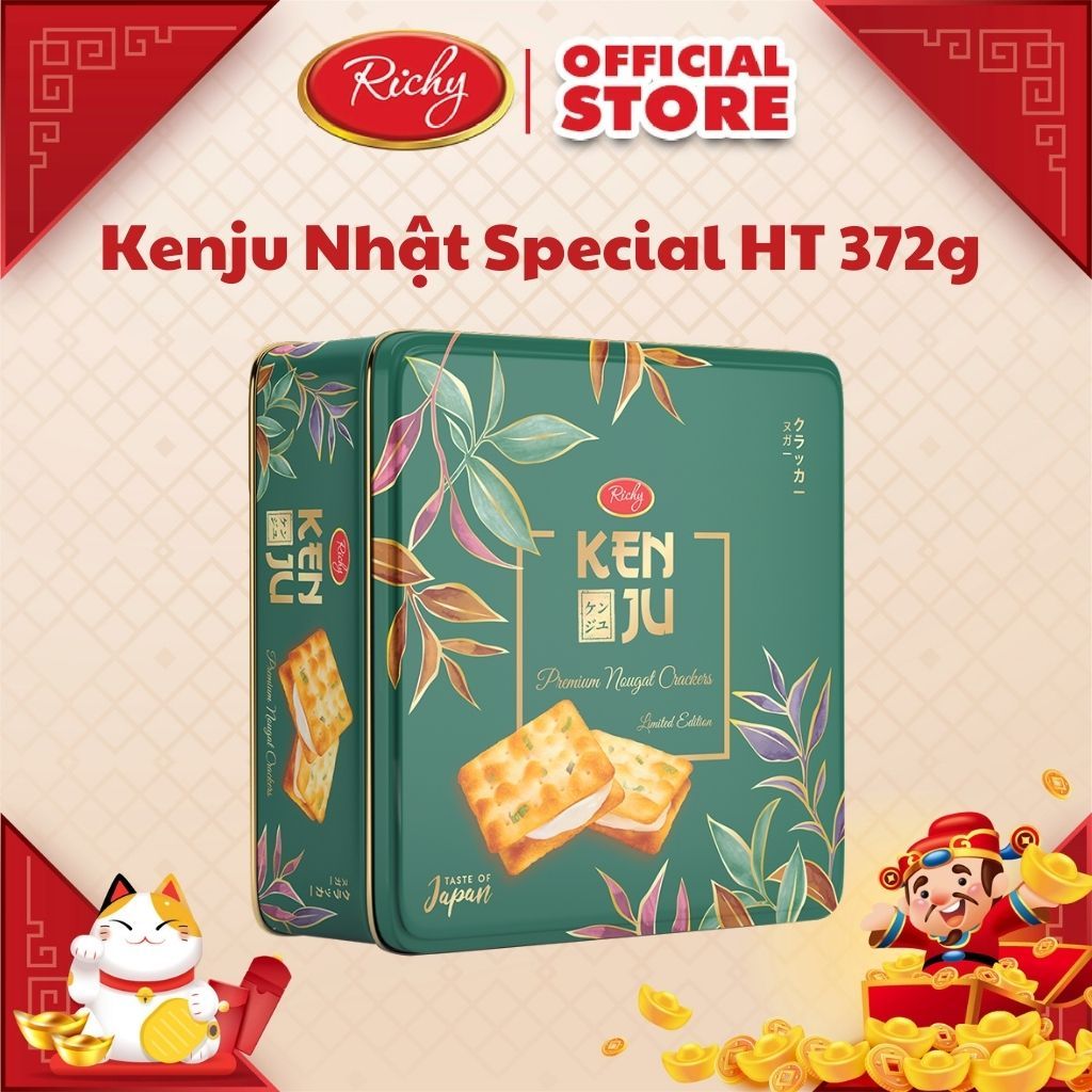 Bánh quy hành kem dẻo Kenju Richy hộp thiếc phiên bản Tết 2024