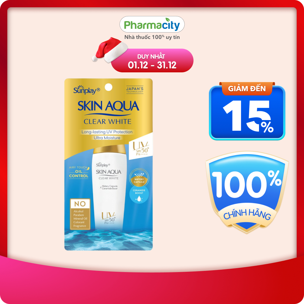 Kem Sunplay giúp bảo vệ da khỏi ánh nắng và dưỡng da sáng mịn Skin Aqua Clear White(25g)