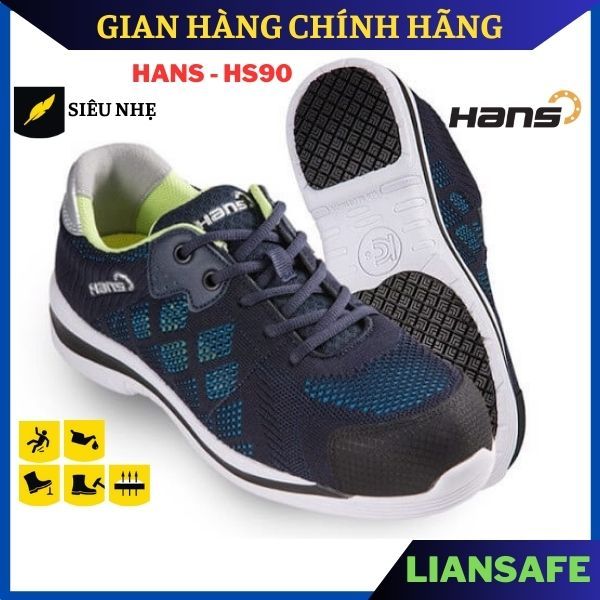 Giày bảo hộ lao động nam Hans HS90 Hàn Quốc siêu nhẹ - Giày bảo hộ thời trang mũi thép chống đinh công trình - Liansafe