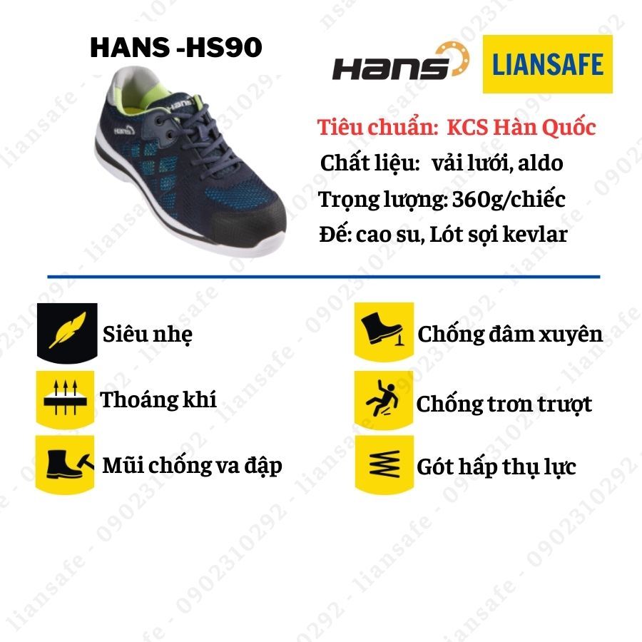 Giày bảo hộ lao động nam siêu nhẹ Hans HS90 Hàn Quốc - Giày chống đinh nam dáng thể thao thời trang -kỹ thuật công trình