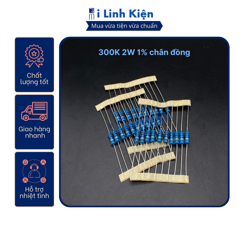 Điện trở vạch 2W 300K 1% chân đồng (10c)