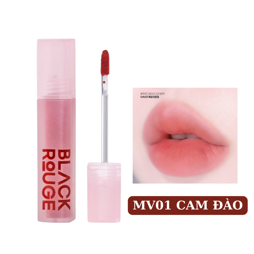 Son Black Rouge MV01 Cam Đào Nude, Son Kem Lì Hàn Quốc Black Rouge MV01 Peach Pudding - Cam Đào Nude