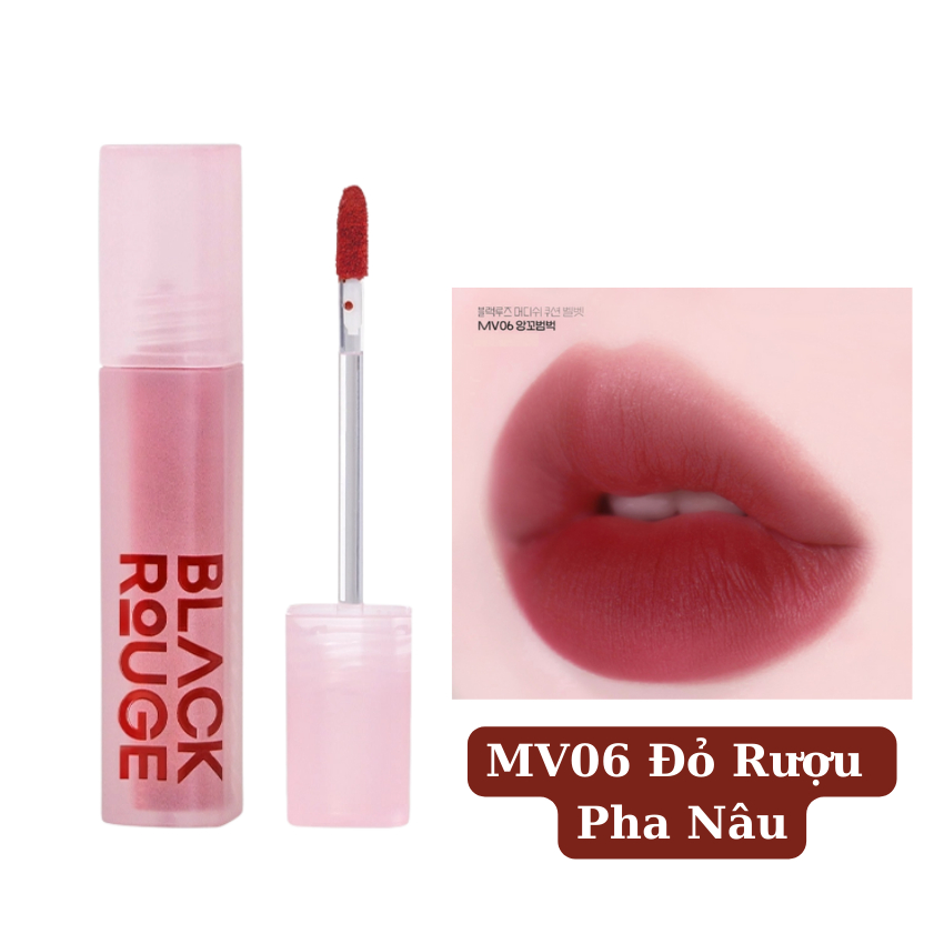 Son Black Rouge MV06 Đỏ Mận Pha Nâu Phù Hợp Mọi Tone Da, Son Kem Lì Hàn Quốc Black Rouge MV06 Bean J