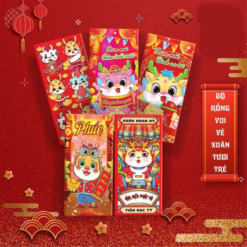 Combo 100 Bao lì Xì Tết GIÁP THÌN 2024 - Nhiều mẫu