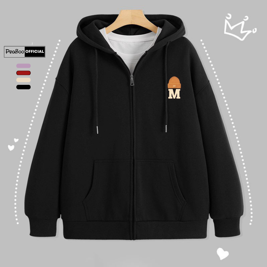 Áo Hoodie Zip, Áo Khoác Nam Nữ Unisex By PEABOO Mã HZ Logo M Chất Nỉ Bông Form Rộng Mũ 2 Lớp