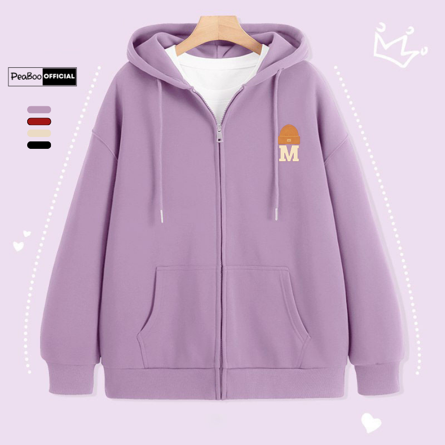 Áo Hoodie Zip, Áo Khoác Nam Nữ Unisex By PEABOO Mã HZ Logo M Chất Nỉ Bông Form Rộng Mũ 2 Lớp