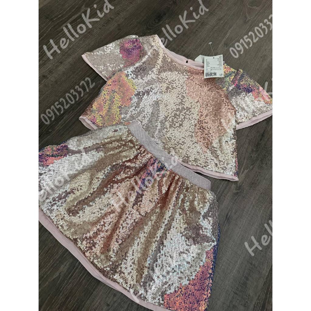 Bộ váy sequin HM hồng gold bé gái