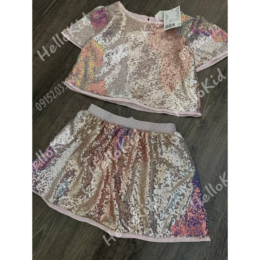 Bộ váy sequin HM hồng gold bé gái