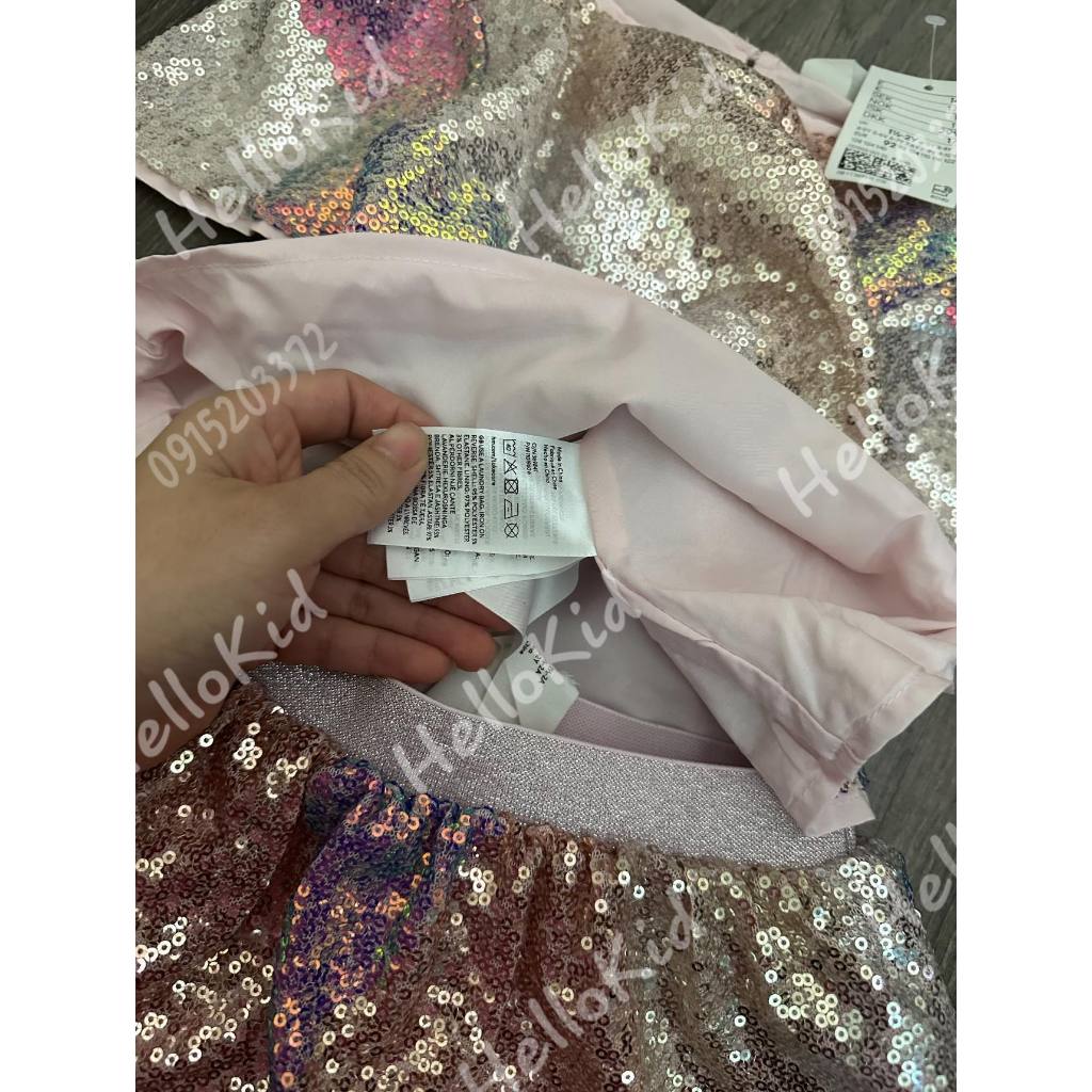 Bộ váy sequin HM hồng gold bé gái