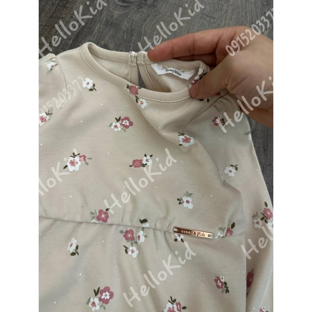 Váy thun dài tay hoa nhí nude bé gái