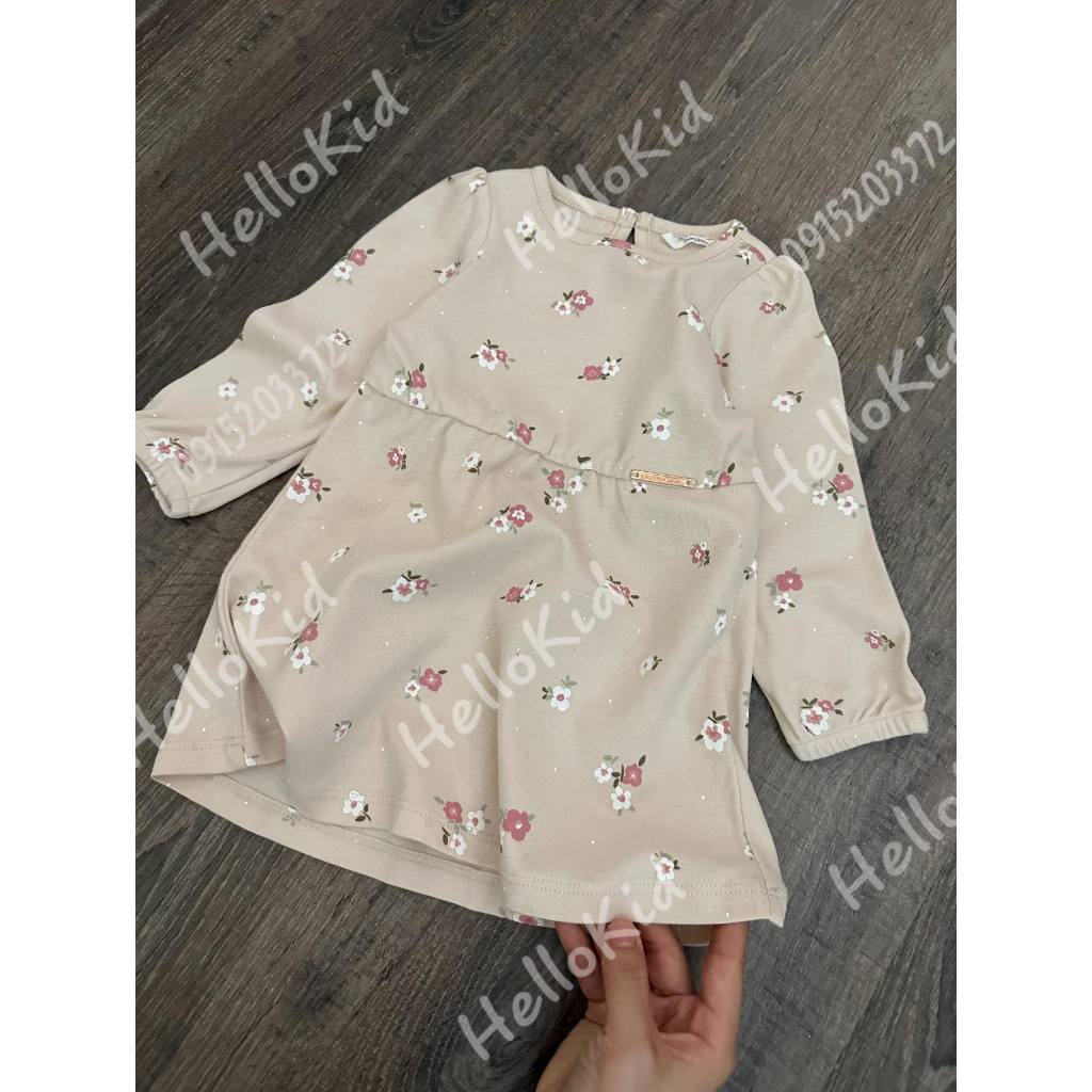 Váy thun dài tay hoa nhí nude bé gái