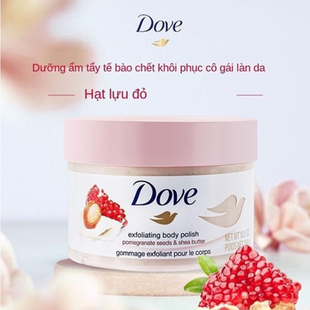 Tẩy Da Chết DOVE Body Scrub Macca và Lựu Dỏ Giúp Da Mịn Màng 225g