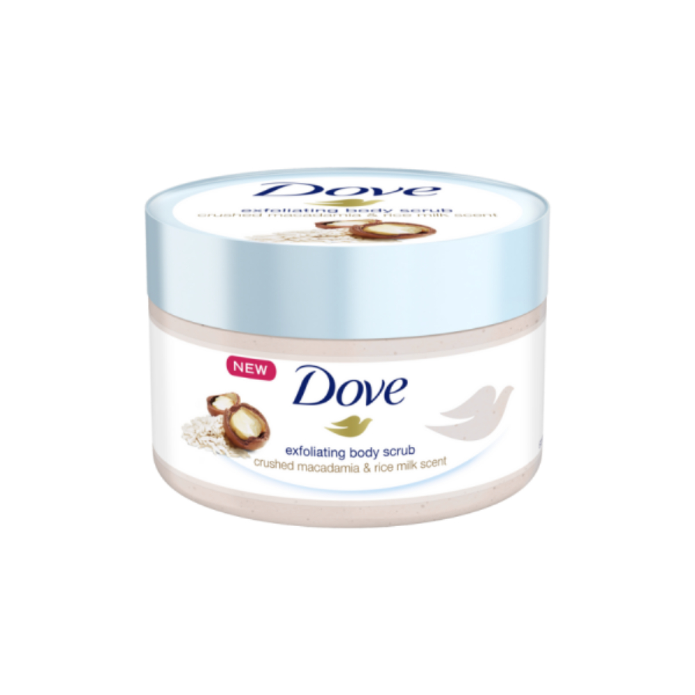 Tẩy Da Chết DOVE Body Scrub Macca và Lựu Dỏ Giúp Da Mịn Màng 225g