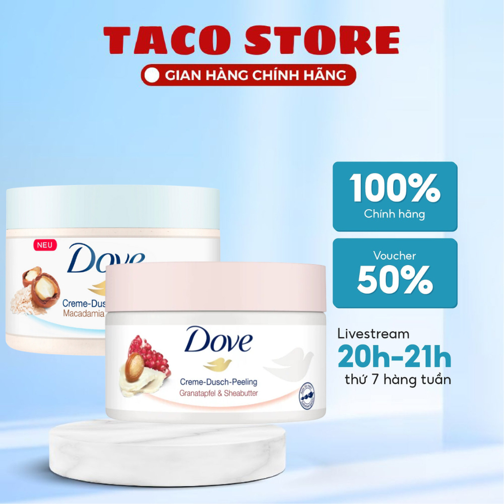 Tẩy Da Chết DOVE Body Scrub Macca và Lựu Dỏ Giúp Da Mịn Màng 225g