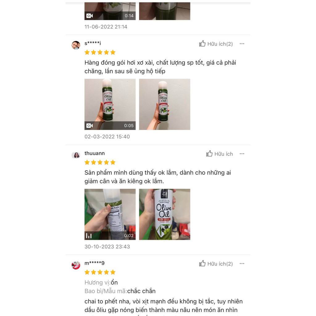 Dầu Ăn Kiêng OLIVE OIL Non-stick Dạng Xịt 7 oz-198g