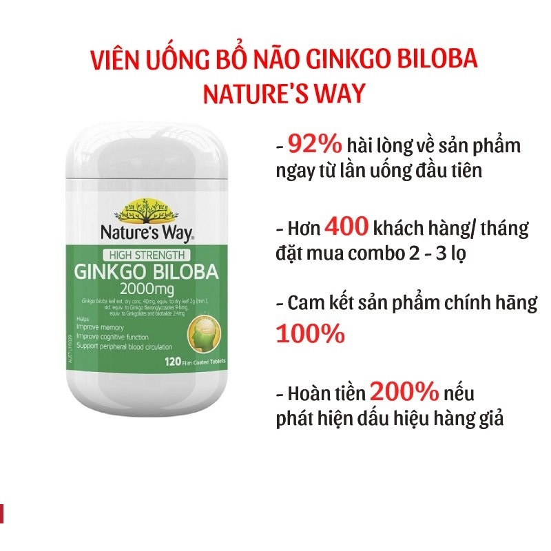 Tăng cường tuần hoàn não Nature's Way Ginkgo Biloba 2000mg