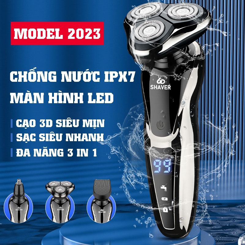 Máy cạo râu Shaver 6D trang bị 3 lưỡi kép tự động, cạo sạch tận gốc - thiết kế hiện đại, dễ dàng sử dụng