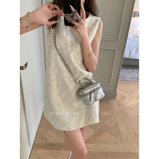 Đầm babydoll dáng ngắn, thiết kế tay sát nách trẻ trung, đính đá lấp lánh phong cách Pháp, free size, order