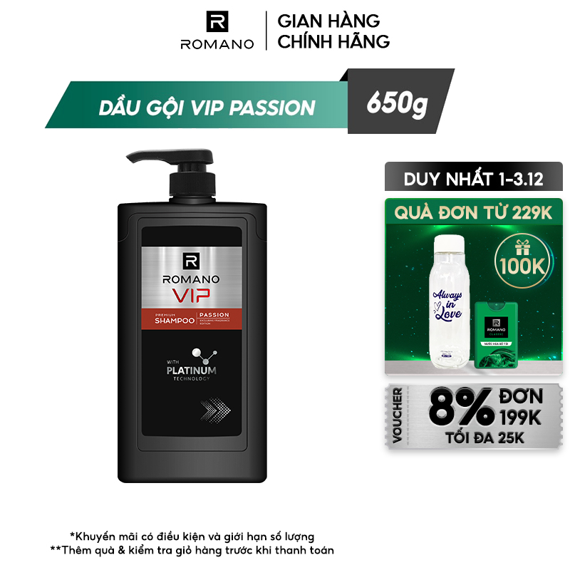 Dầu gội cao cấp Romano Vip 650g Passion