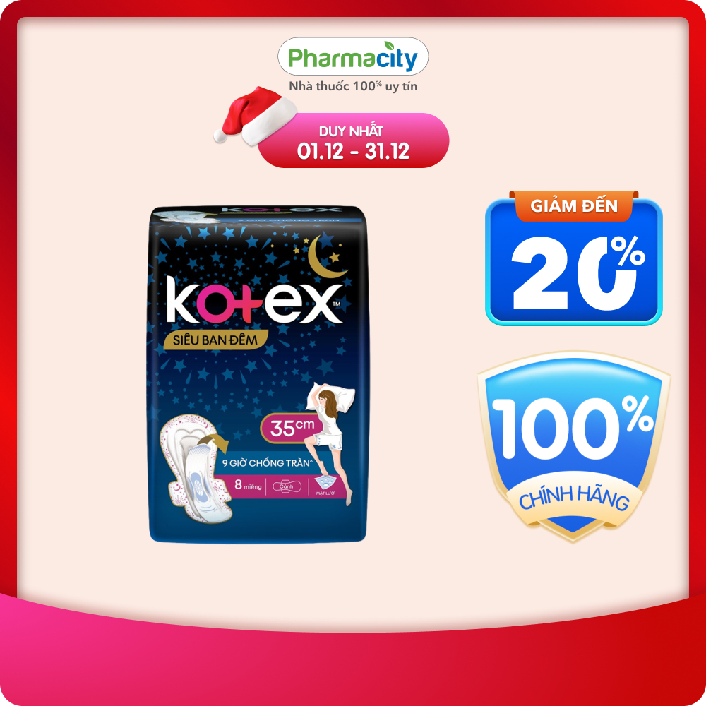 Băng vệ sinh Kotex dành cho ban đêm có cánh 35cm (8 miếng/gói)