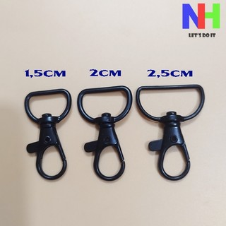 Móc càng cua, móc dây đeo thẻ, móc túi xách, móc balo màu đen size 1,5cm-2cm-2,5cm.