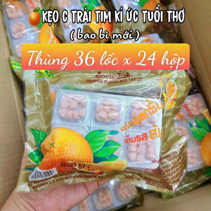Kẹo vitamin C Thái Lan vị cam dạng viên ngậm cho bé vỉ 24 hộp