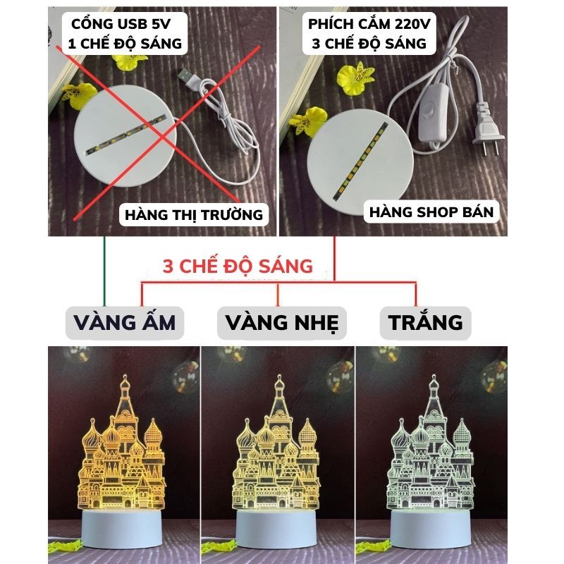 Đèn ngủ 3d để bàn 3 chế độ sáng trang trí phòng, đèn led decor làm quà tặng sinh nhật, quà 8-3