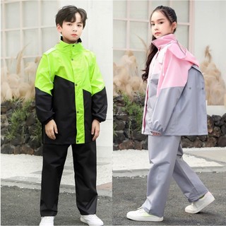 [Khoá kéo + Nút bấm] Áo mưa bộ cao cấp cho bé, có phần che Balo rộng rãi, chất liệu siêu bền và chống thấm nước tốt,..