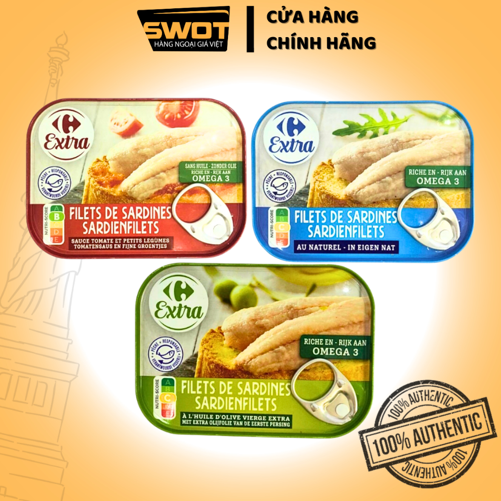 Cá mòi Sardines Pháp 100g nhiều vị, Cá mòi phi lê Pháp thượng hạng, hương vị đậm đà, thơm ngon tuyệt vị, giàu dinh dưỡng