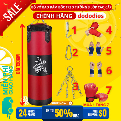 Bộ Vỏ Bao Đấm Bốc Dododios Treo Tường 3 Lớp Cao Cấp Mua 1 Tặng 7 Phụ Kiện Tập Boxing, Tập Mma