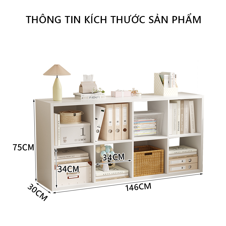 Kệ sách tổ ong 8 ô cao 75cm full trắng LUZI - ZA33