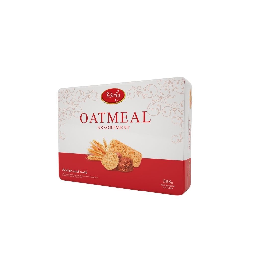 [HCM] Bánh yến mạch Oatmeal Richy hộp thiếc 368g phiên bản tết 2024