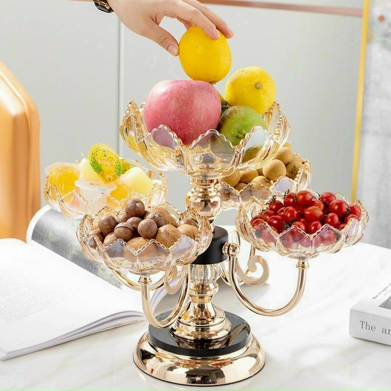 Khay Đựng Mứt Tết 5 Cánh Hoa Xoay 360° , Khay Đựng Trái Cây Nhựa Pha Thuỷ Tinh Cao Cấp, Phong Cách Châu Âu Sang Trọng