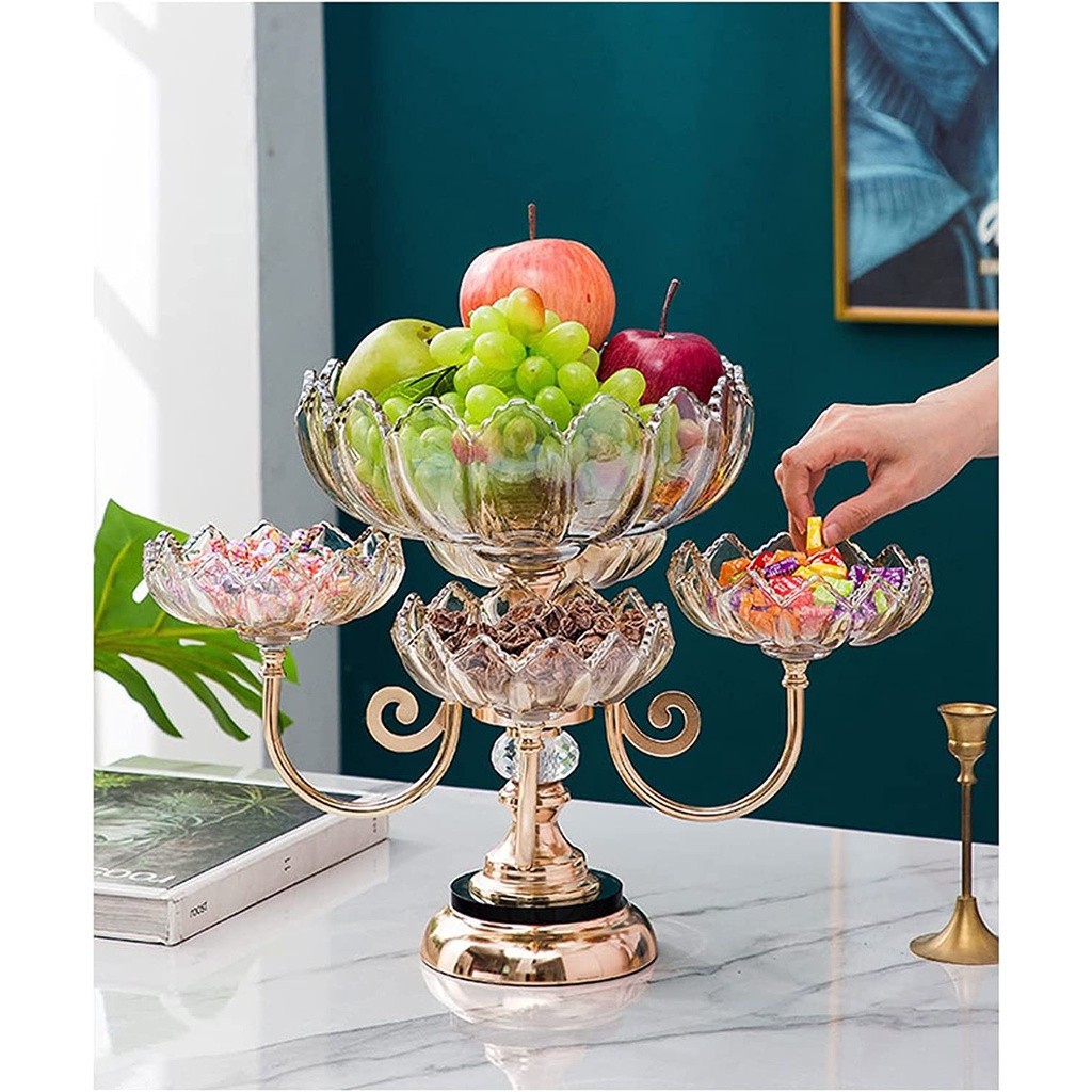 Khay Đựng Mứt Tết 5 Cánh Hoa Xoay 360° , Khay Đựng Trái Cây Nhựa Pha Thuỷ Tinh Cao Cấp, Phong Cách Châu Âu Sang Trọng