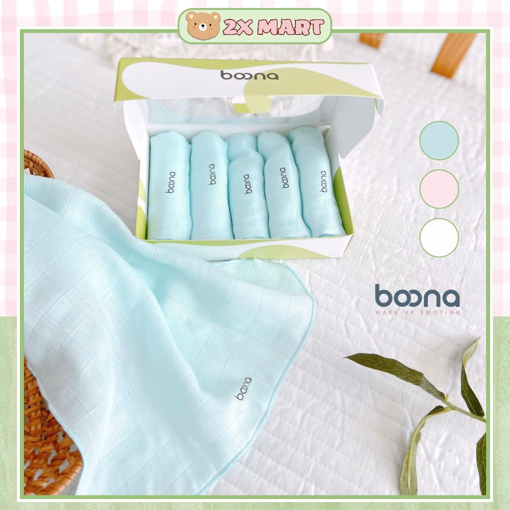 Khăn sữa cho bé sợi tre cao bấp Boona set 5 khăn lụa kt 30x30cm