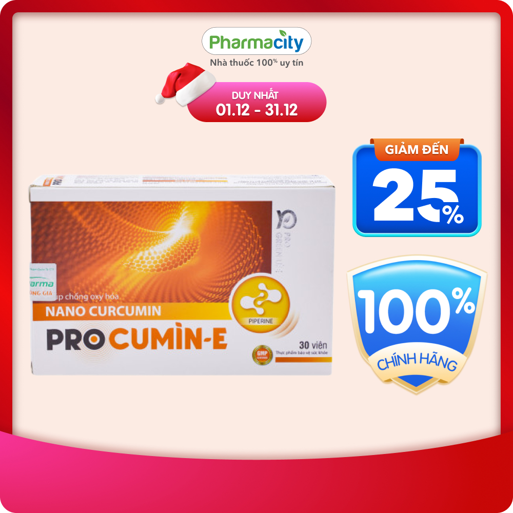 Thực phẩm Pharmacity bảo vệ sức khỏe viên nghệ Procumin-E (Hộp 3 vỉ x 10 viên)