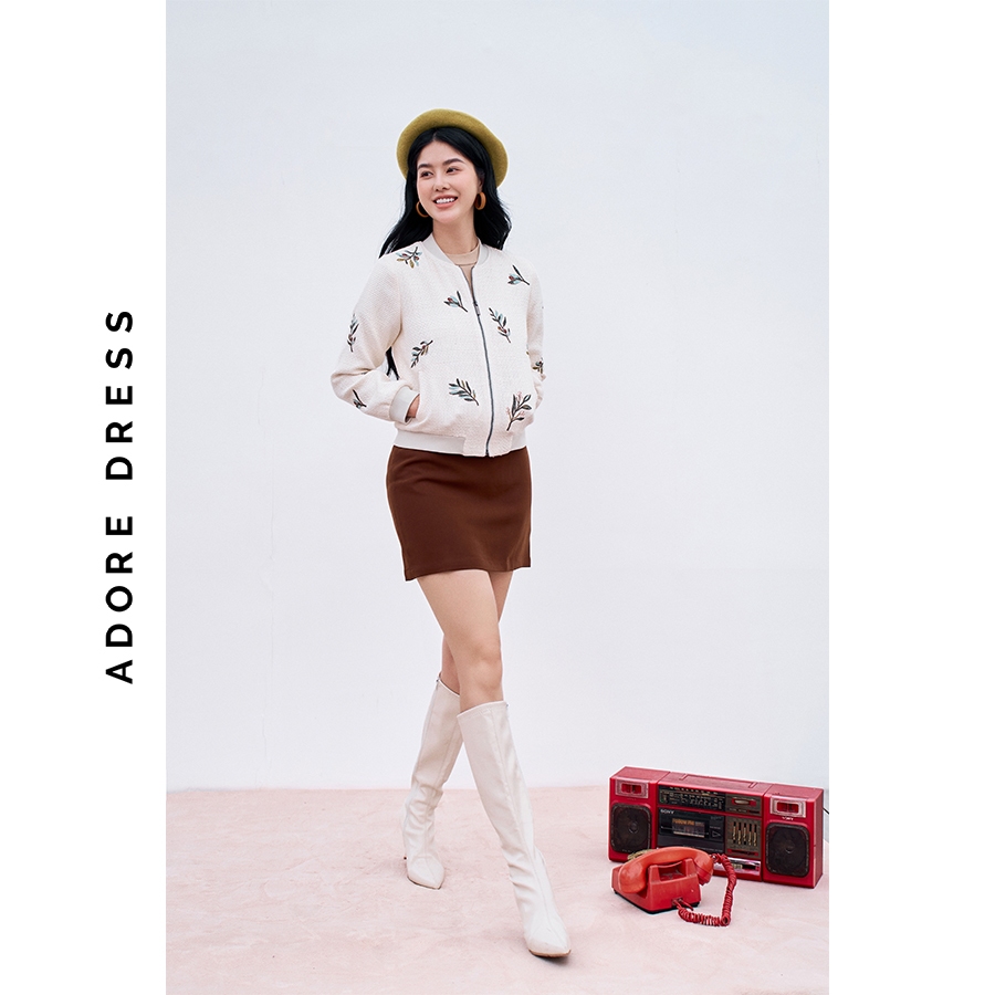 Áo Bomber tweed cream thêu olive 312BO1007 ADORE DRESS