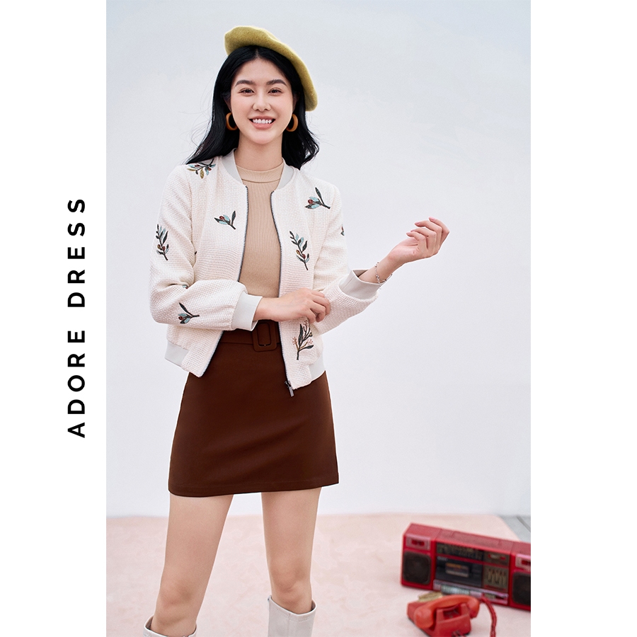 Áo Bomber tweed cream thêu olive 312BO1007 ADORE DRESS