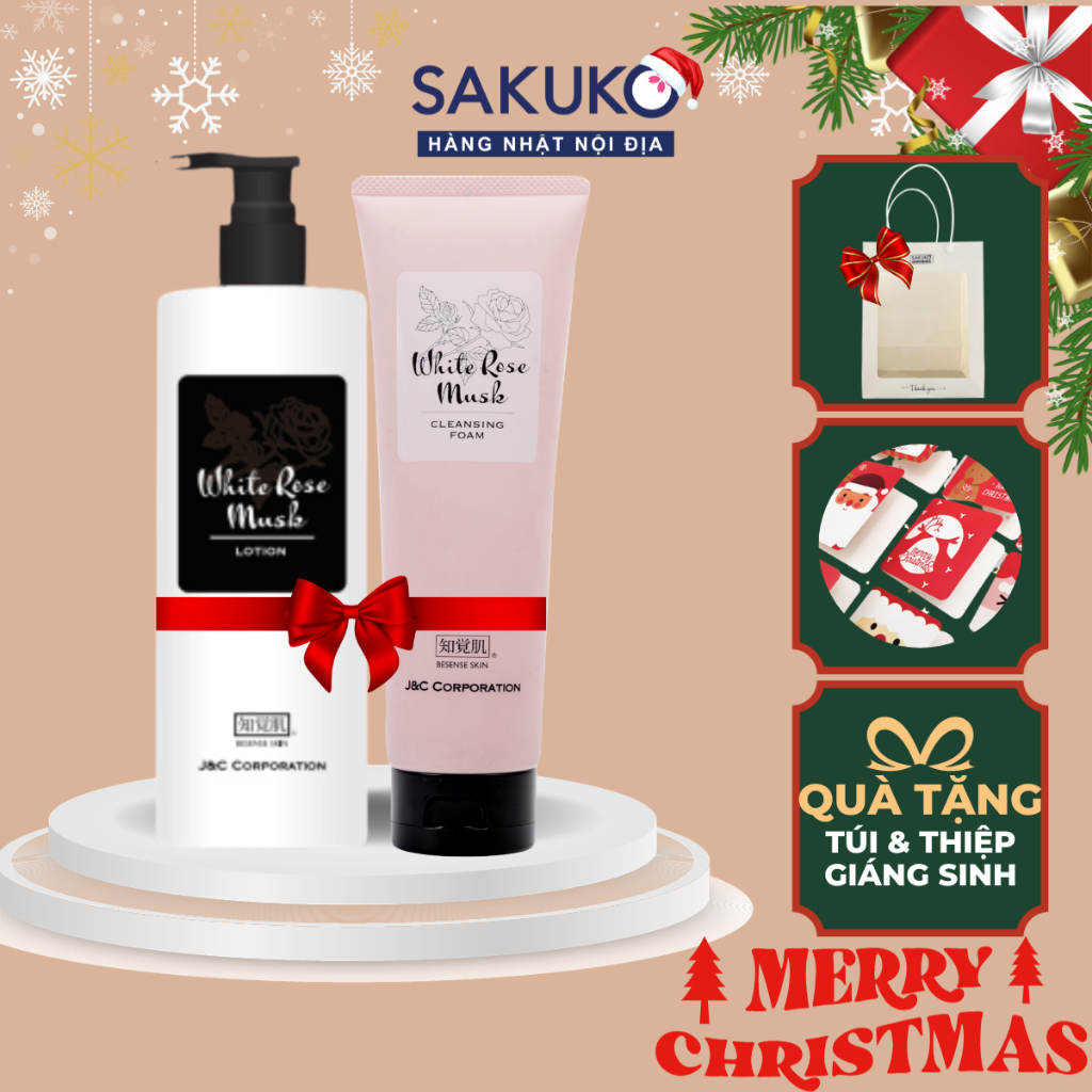 Combo sữa rửa mặt & nước hoa hồng White Rose kèm túi đựng chăm sóc da sạch sâu nội địa Nhật SAKUKO