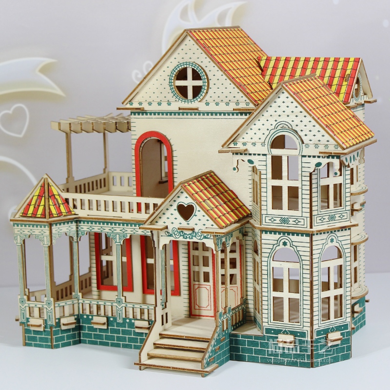 Đồ chơi lắp ráp gỗ 3D Mô hình biệt thự Villa Xia Weiyi - Tặng kèm đèn LED USB trang trí