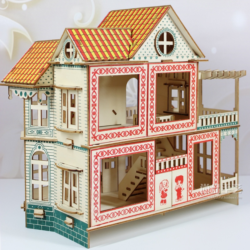 Đồ chơi lắp ráp gỗ 3D Mô hình biệt thự Villa Xia Weiyi - Tặng kèm đèn LED USB trang trí