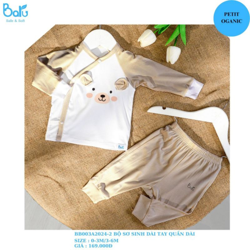 Baru - Bộ sơ sinh dài tay cài lệch chất petit mềm, mịn