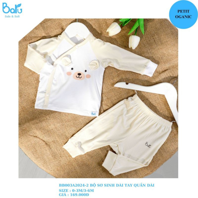 Baru - Bộ sơ sinh dài tay cài lệch chất petit mềm, mịn