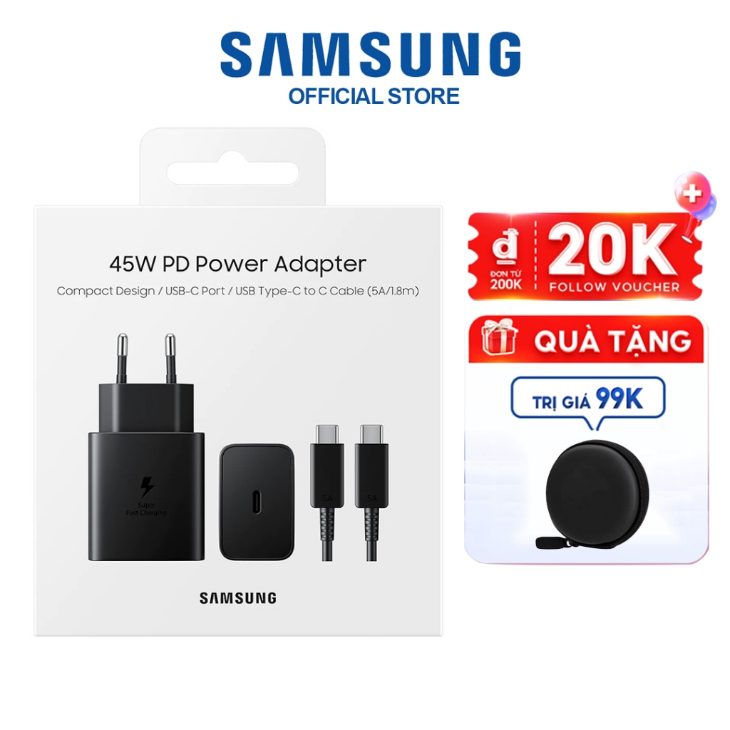 Sạc nhanh Samsung 45w Ful Box Hàng 1:1 gồm củ sạc 45w và cáp sạc samsung 45w 5A HTEL bảo hành 6 tháng